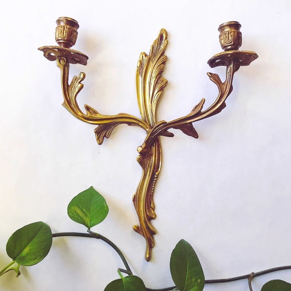 Vintage Other - Brass Art Nouveau Filigree Wall Hanging Candelabra